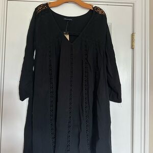 American Eagle Outfitters Black Crochet Long Sleeve Dress